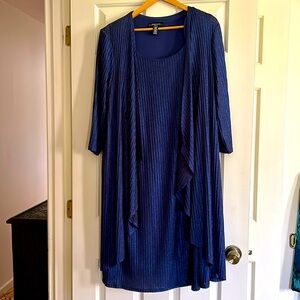 R&M Richards Blue Ribbed Knit Dress with Attached Open Front Jacket size 16W